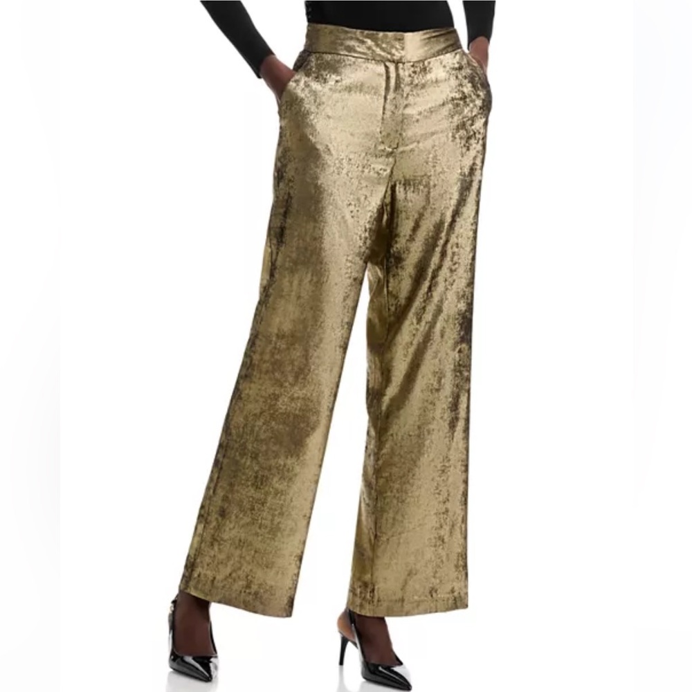 Elie Tahari Hannah Gilded Gold Wide Leg Trousers Sz 6 NWT High Waist